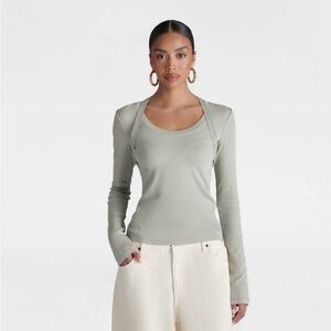Women's Long Sleeve Harness Ribbed Top in Sage Green - KBB Kahlana